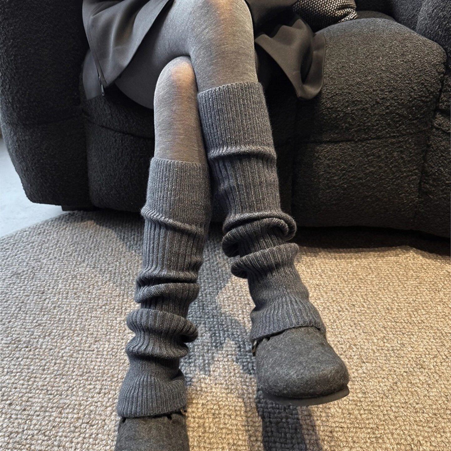 灰色袜套女堆堆袜子秋冬季中筒袜y2k腿套配雪地靴连裤袜的小腿袜
