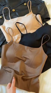 美背吊带文胸一体咖色抹胸上衣女修身无痕内衣带附胸垫背心内搭