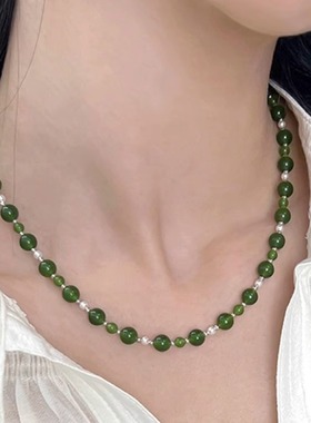 国风绿色串珠碧玉小众设计项链