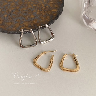 方形几何耳环女气质高级大气金属风2025新款耳饰小众设计感显脸小