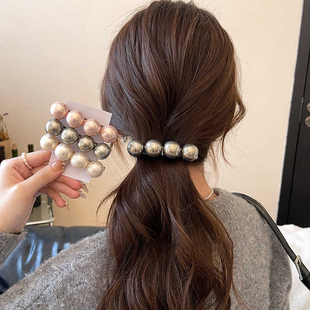 法式千金大珍珠发夹女后脑勺2025新款半扎发弹簧夹高级感夹子发饰