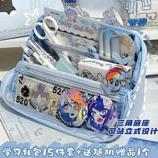 可拆卸站立透明笔袋双层超大容量2026新款痛包笔袋可放吧唧痛包文具盒男女初中生女生高颜值ins风铅笔袋小众