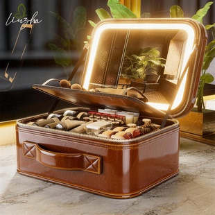 美拉德棕化妆包女2026新款高端外出便携收纳包化妆箱盒分区收纳包