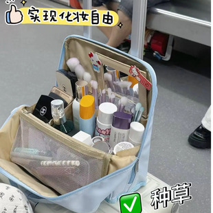 【大号】文具笔袋爆改化妆包竖式可放行李箱分区收纳防水旅行便携式女大容量皮面立式可折叠化妆品游泳洗漱包