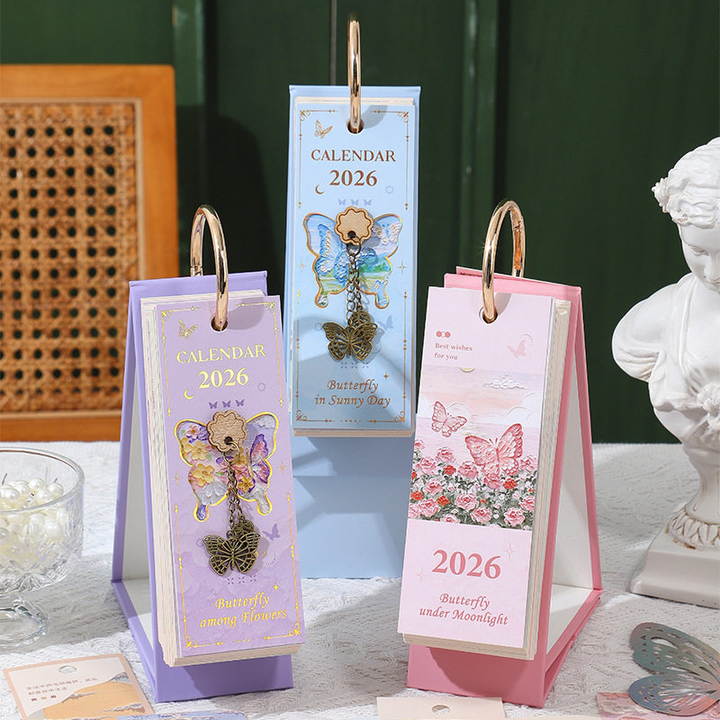 2026全年油画棒小清新单向历摆件镂空吊坠实用日历浪漫风实用台历学生备忘录中高考倒计时计划本月历年历全年