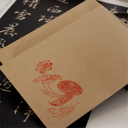 中国风传统图案横款信封 牛皮纸牛卡纸7号七号信封 吉祥图案加厚a5