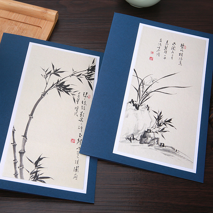 古韵梅兰竹菊四君子水墨贺卡卡片带信封内页 感恩感谢贺卡  古风毕业