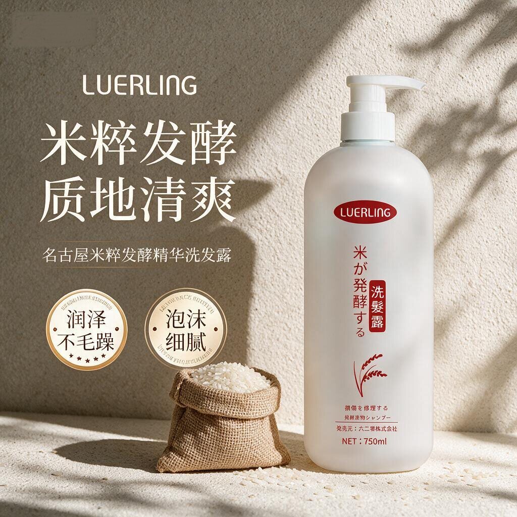 【洗发水】LUERLING日本名古屋植物柔顺米粹酒粕控油洗发水750ml