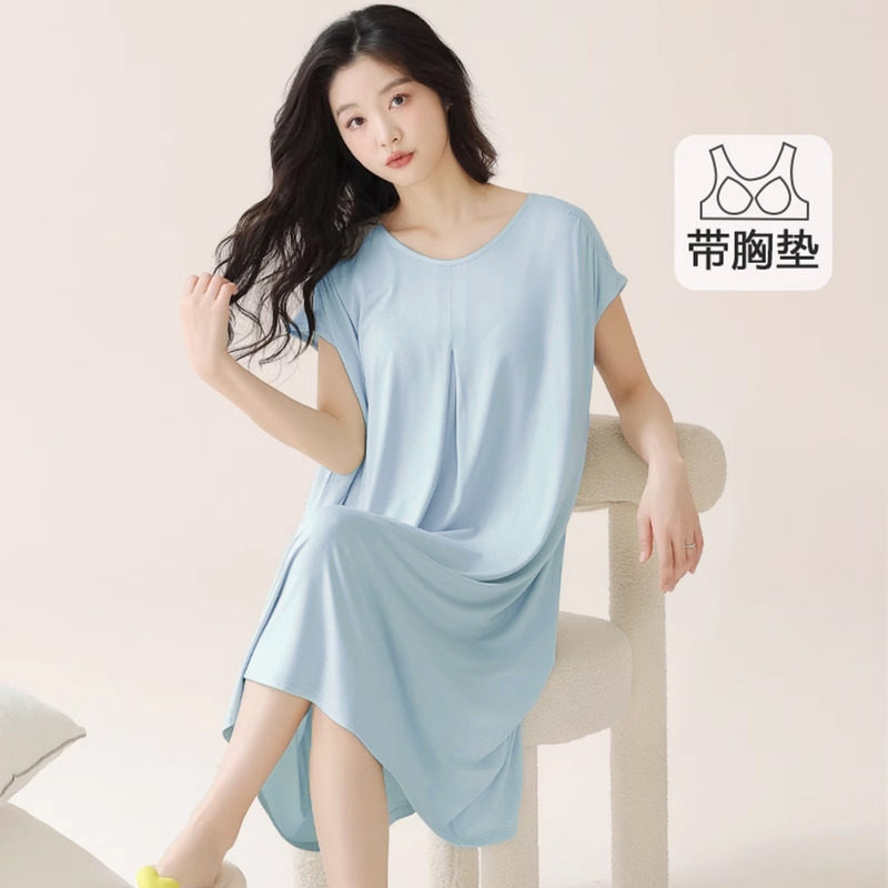 棉绸睡裙女款2026新款夏季薄款孕妇美好自带胸垫女士睡衣女款夏天