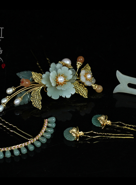 红妆匣子原创-春意-多宝花簪岫玉牡丹花发簪汉服百搭头饰国风发饰