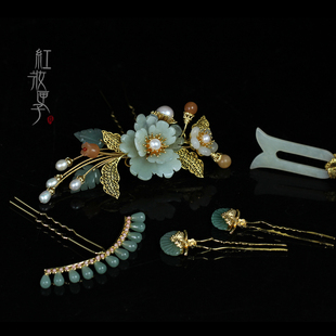 红妆匣子原创-春意-多宝花簪岫玉牡丹花发簪汉服百搭头饰国风发饰