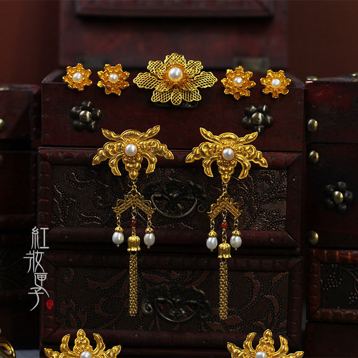红妆匣子-复古珍珠花朵发簪花头簪子仿明制小花簪古风汉服头饰