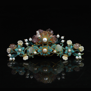 红妆匣子原创-玲珑-仿点翠花朵珍珠发冠明制宋制百搭头饰汉服发饰