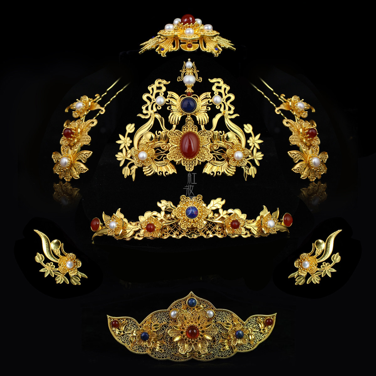 红妆匣子原创-风华-明制发冠狄髻全套头饰发簪凤簪汉服汉婚配饰