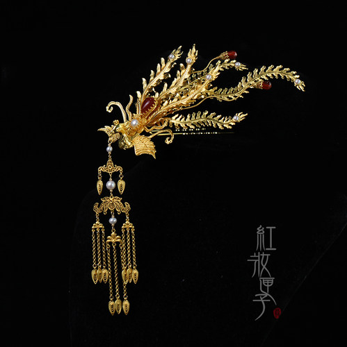 红妆匣子偏凤流苏发簪金凤钗