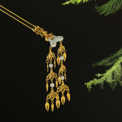 翡翠原创翡翠流苏步摇发簪古风