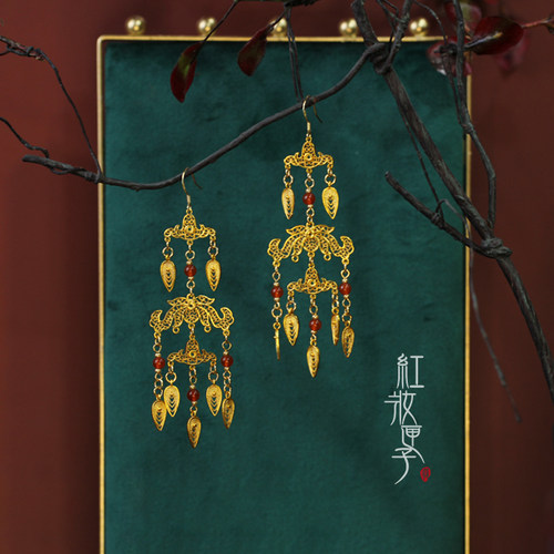 红妆匣子耳环花丝古典汉服配饰