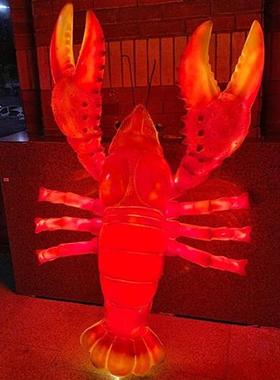 仿真发光小龙虾模型雕塑摆件玻璃钢螃蟹大排档门头招牌迎宾装饰品