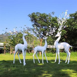 玻璃钢几何抽象艺术白鹿雕塑商场园林景区展馆铁艺梅花鹿动物摆件