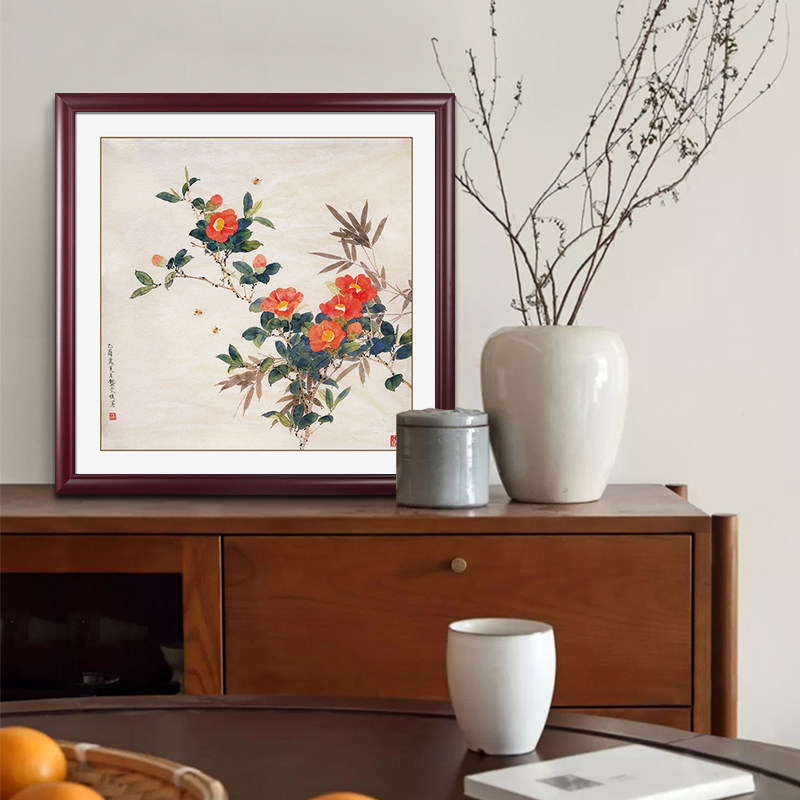 名家龚文桢花鸟国画 画客厅书房茶室饭厅玄关装饰画 画茶花梅花方