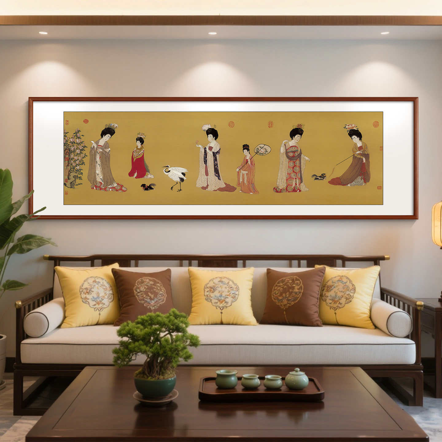 唐宫簪花仕女图客厅装饰画新中式禅意茶室书房壁画唐代美女挂画