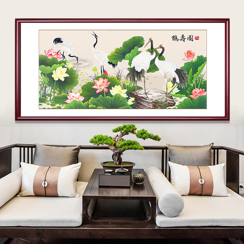 新中式松鹤延年名家客厅装饰画沙发背景墙国画仙鹤祝寿挂画壁画,家居饰品,国画,淘宝优惠券,粉丝福利购,淘宝优惠卷