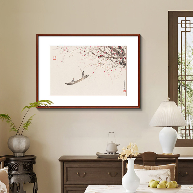 傅抱石行舟山水画新中式风景客厅卧室茶室书房装饰画酒店餐厅挂画