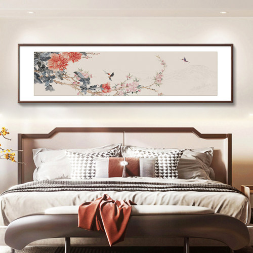 牡丹花鸟花挂画卧室床头画