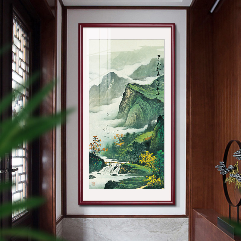石舟山水画名家国画新中式客厅装饰画入户竖版玄关挂画办公室壁画