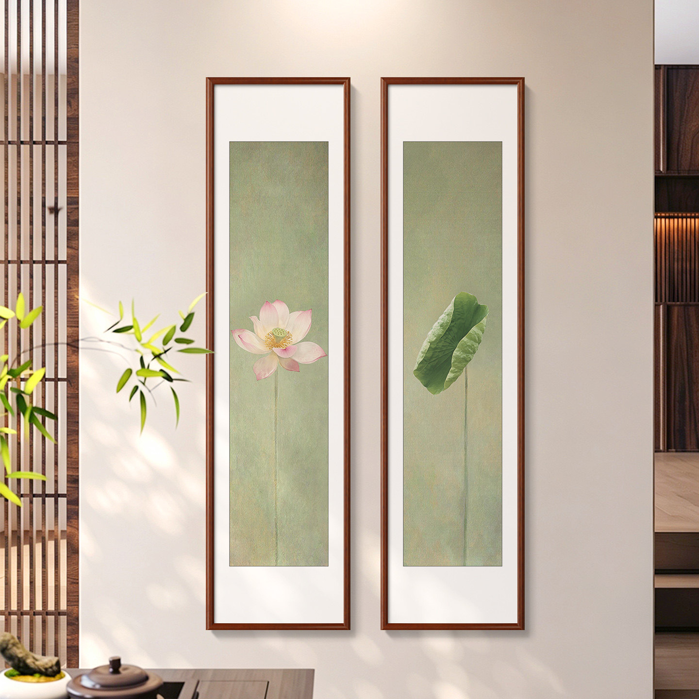 新中式荷花挂画客厅装饰画玄关茶室餐厅禅意壁画莲花莲蓬荷叶国画