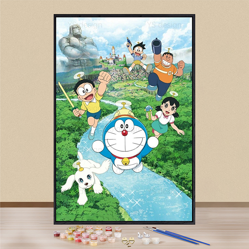哆啦A梦填色diy数字油画自己涂