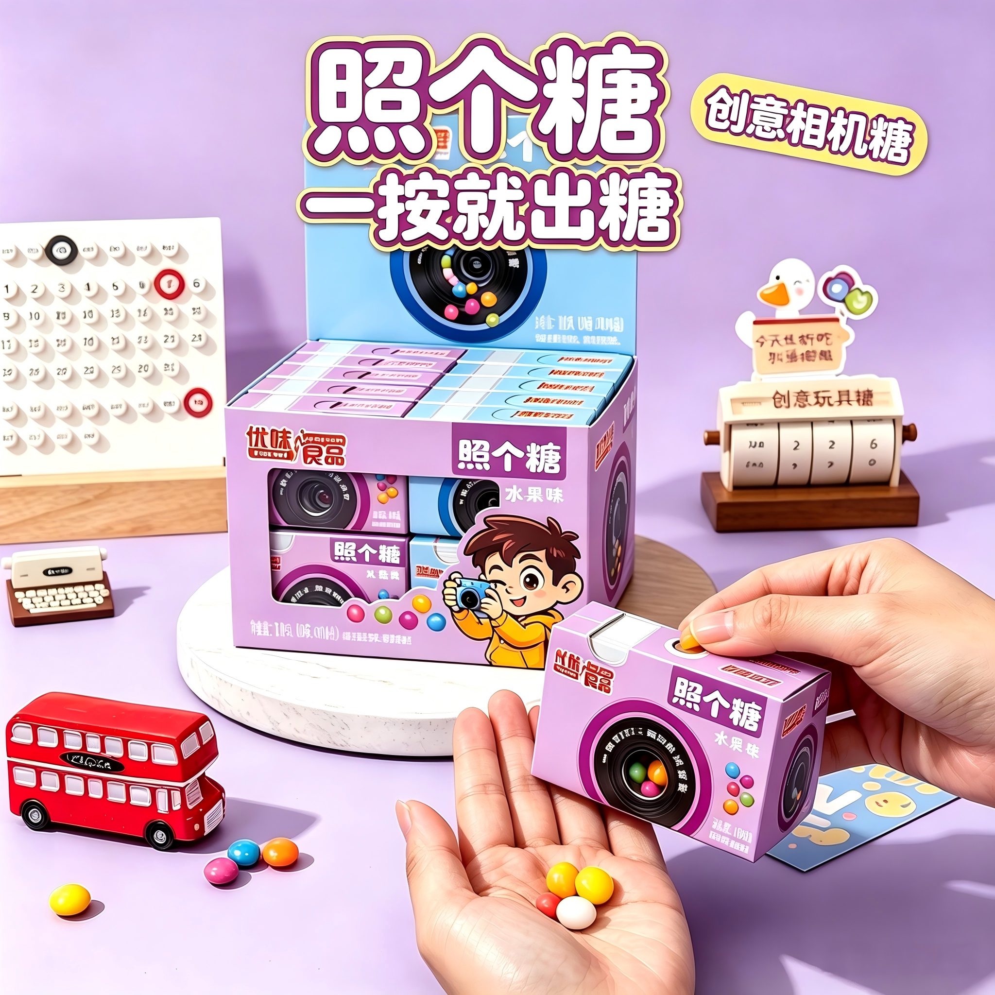 网红照个糖创意相机造型盒装压片糖儿童新奇玩具糖果休闲小零食品