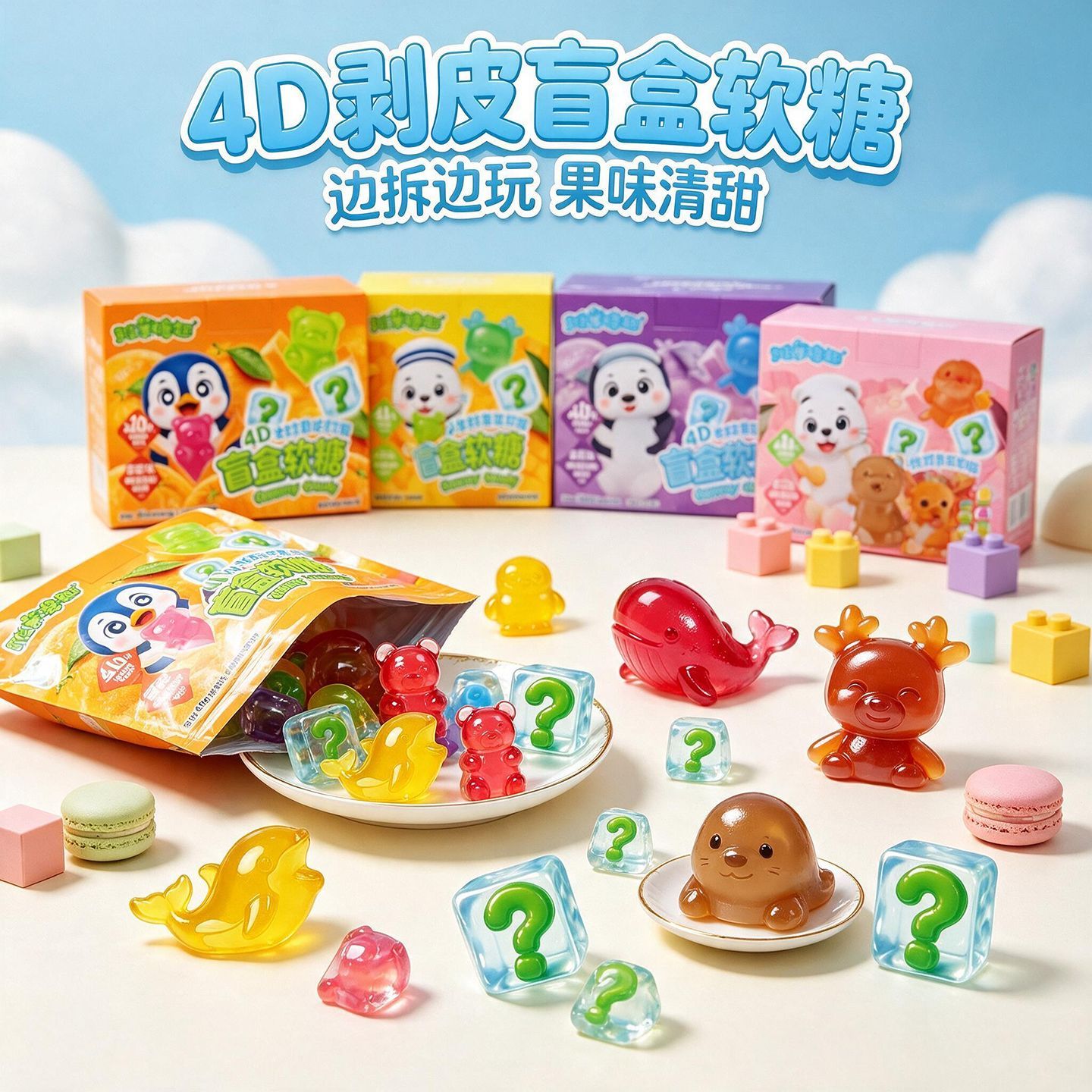 网红盲盒软糖4D冰封剥皮软糖多种萌宠造型水果味创意糖果儿童零食