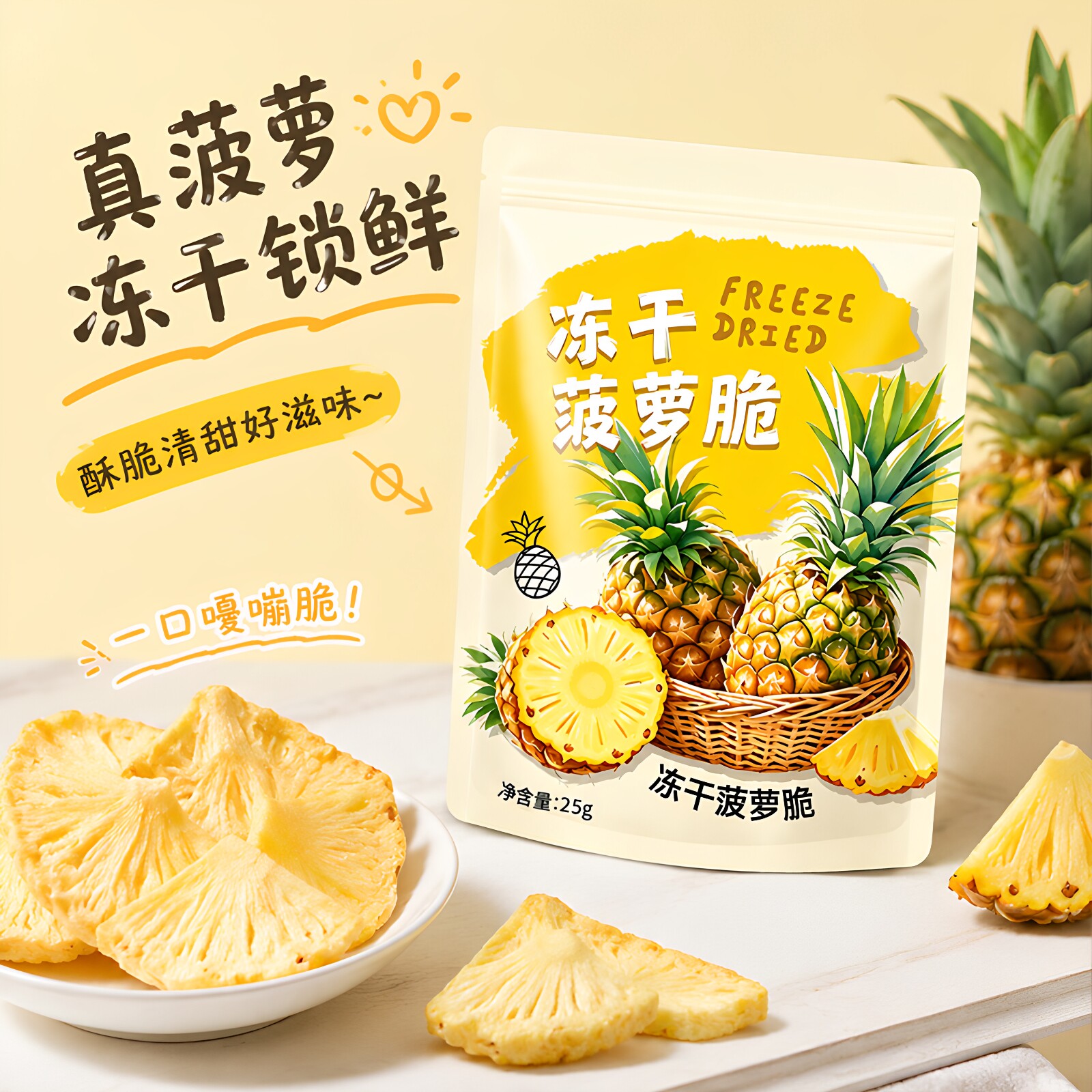 冻干菠萝脆锁鲜菠萝片无添加水果干酸甜可口办公室休闲解馋小零食