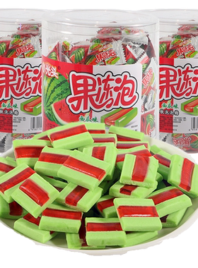 西瓜果冻泡泡糖桶装儿童夹心口香糖8090怀旧果冻西瓜泡泡糖