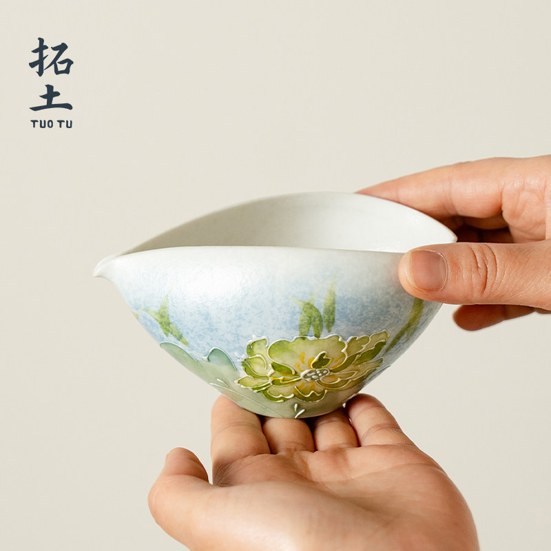 拓土陶瓷公道杯高档分茶器品茶杯功夫茶具荷畔映波蓝泡茶匀杯公杯