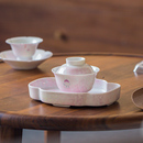 纯手绘桃粉盖碗茶杯单个釉上贴绘陶瓷功夫茶碗不烫手抓家用泡茶器