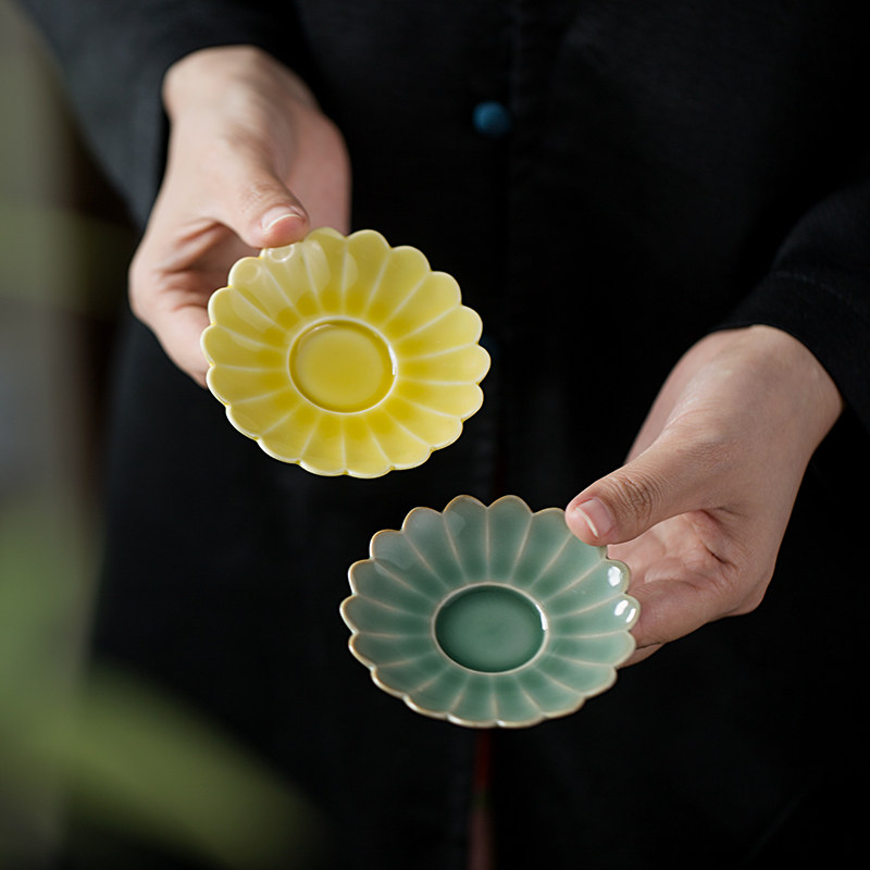 浅黄花落杯垫家用陶瓷茶杯托简约创意花形隔热垫茶托功夫茶道配件