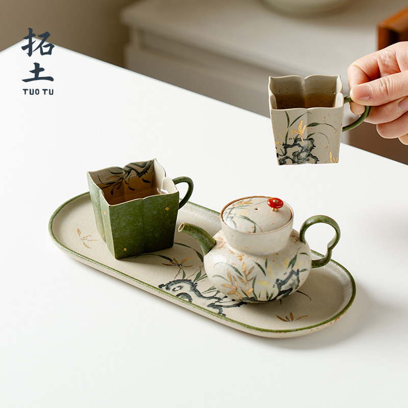 拓土墨兰功夫茶具套组家用会客茶壶茶杯高档泡茶功夫茶具一壶二杯