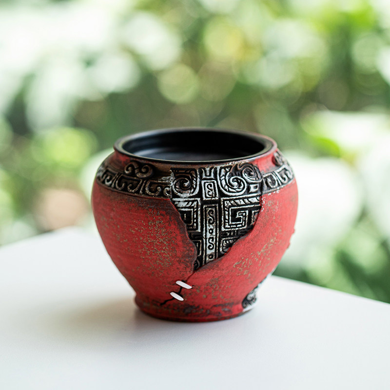 拓土家用复古茶盂茶渣缸小号杯洗老岩泥饕餮纹粉引胭脂红建水茶洗,餐饮具,茶道/零配,淘宝优惠券,粉丝福利购,淘宝优惠卷