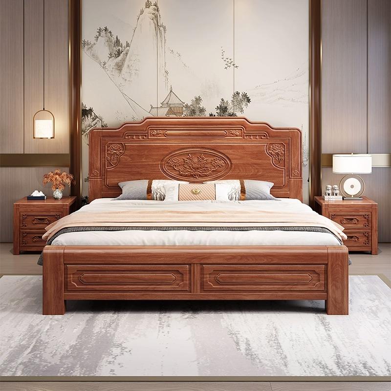 金花梨木床仿古雕花中式全实木大床1.8红木双人榫卯结构工厂直销
