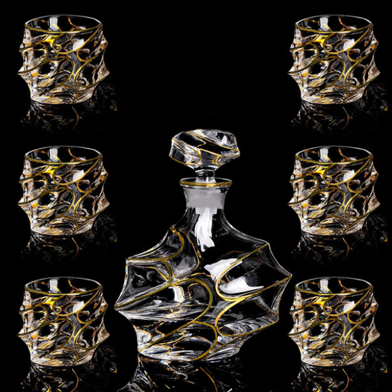 捷克风格描金水晶玻璃威士忌酒杯洋酒杯欧式卡里索古典酒杯洋酒瓶