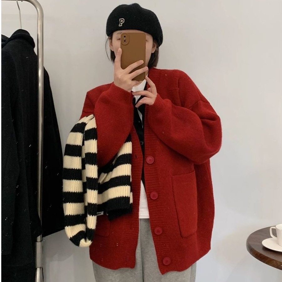 2025秋冬新款慵懒风大口袋加厚开衫韩版v领宽松显瘦针织毛衣外套,女装/女士精品,毛针织衫,淘宝优惠券,粉丝福利购,淘宝优惠卷