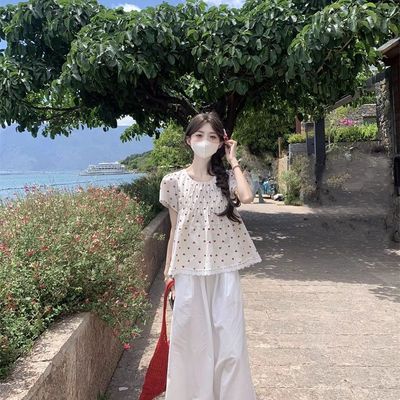 法式小资浪漫碎花泡泡短袖衬衫