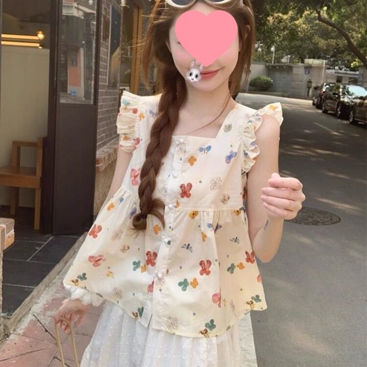 初夏法式碎花小个子娃娃衫