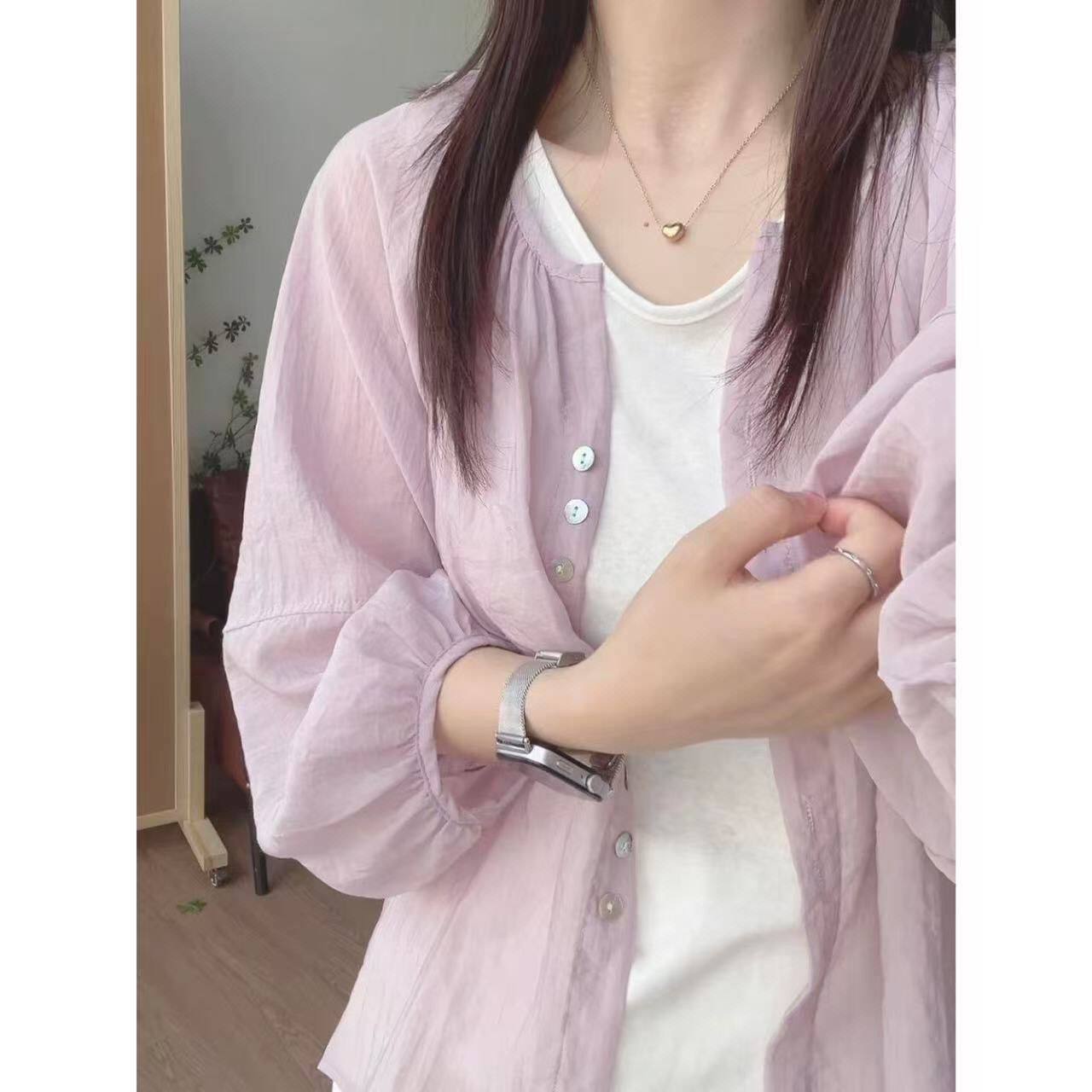 小个子2026夏季新款宽松百搭显瘦长袖衬衣超仙叠穿天丝轻薄衬衫女