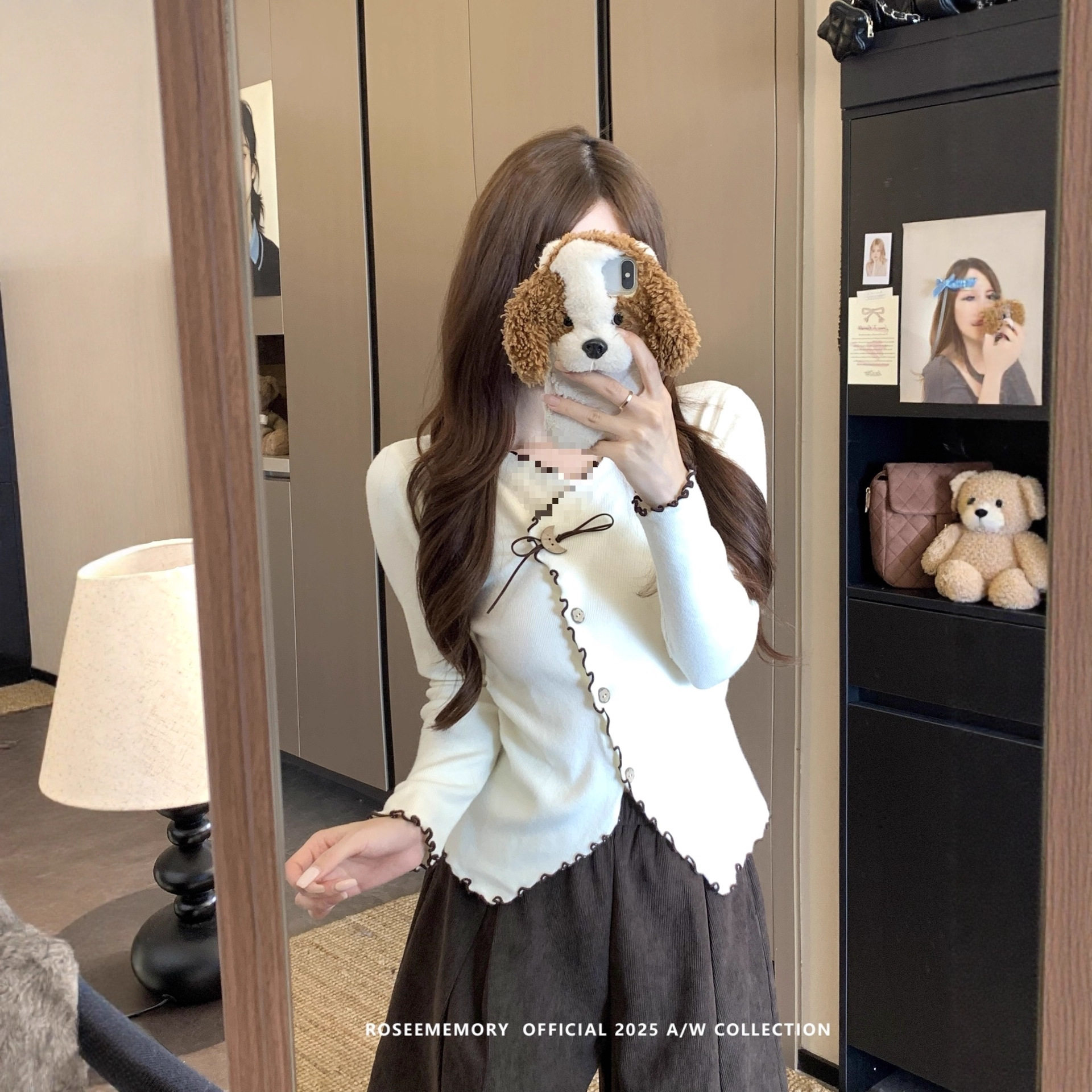 【安迪绒】复古边结纽扣V领针织衫褶皱不规则打底衫上衣2025,女装/女士精品,卫衣/绒衫,淘宝优惠券,粉丝福利购,淘宝优惠卷