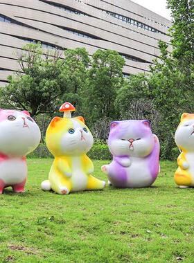 室内外招财猫雕塑花园庭院摆件卡通可爱猫咪玻璃钢美陈装饰品摆件