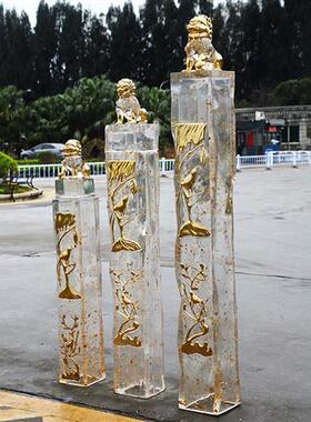 新中式大门镇宅招财狮子透明树脂雕塑摆件栓马柱酒店麒麟獬豸定制