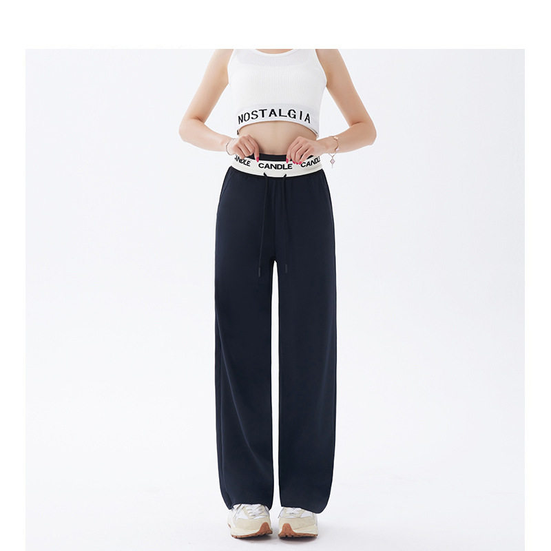 宽松高腰阔腿休闲裤女秋垂坠感直筒长裤抽绳运动裤山本裤